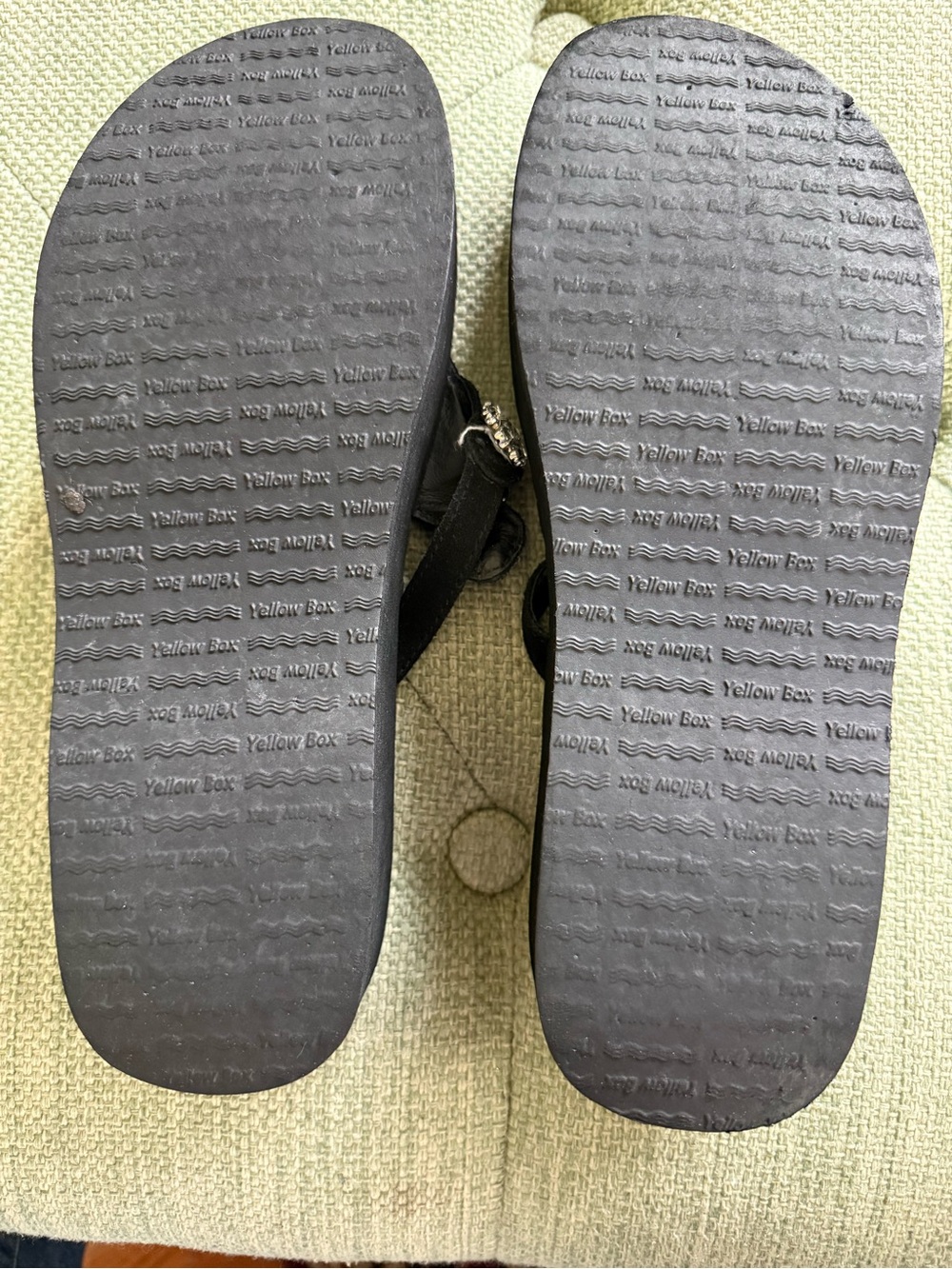 Yellow Box Black Jeweled T-Strap Sandals - Picture 6 of 9
